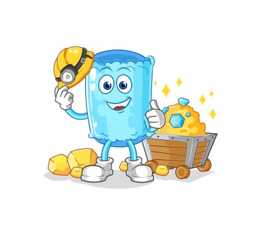 Altın karakterli destekçi yastık madencisi. karikatür maskotu vektosu