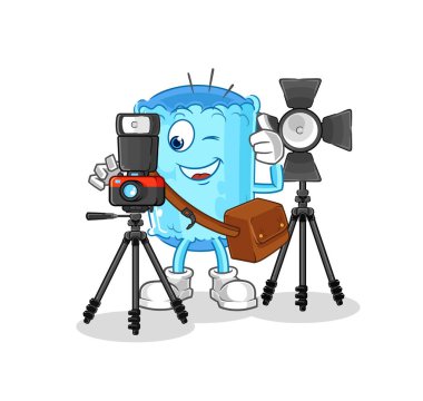 Yastık fotoğrafçısı karakter. karikatür maskotu vektosu