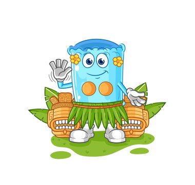 Yastık destekleyici Hawaii el sallayan karakteri. karikatür maskotu vektosu