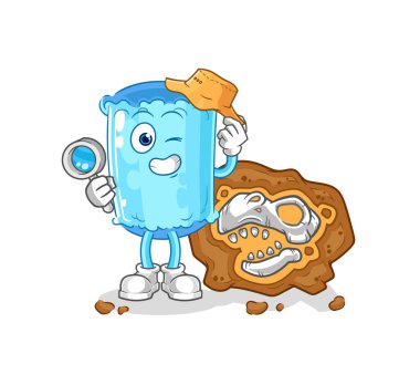 Fosil maskotlu destekçi yastık arkeologları. çizgi film vektosu