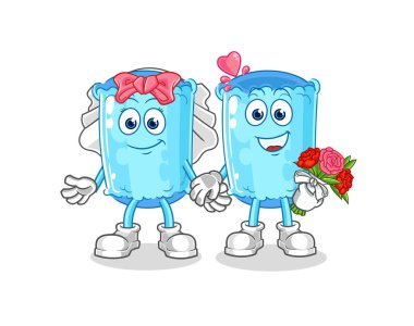 Yastık destekleyici düğün karikatürü. karikatür maskotu vektosu