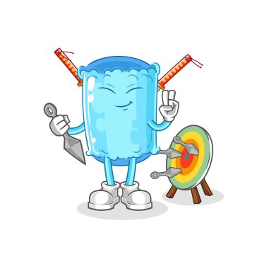 Yastık destekleyici ninja çizgi filmi. karakter vektosu