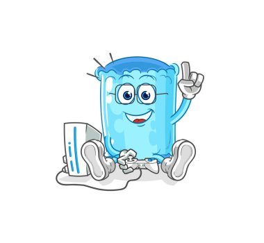 Video oyunları oynayan destek yastığı. karikatür