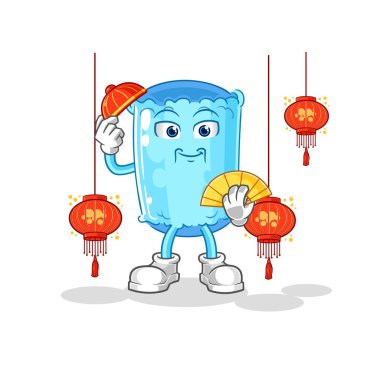 Fenerli resimli Çin yastığı. karakter vektosu