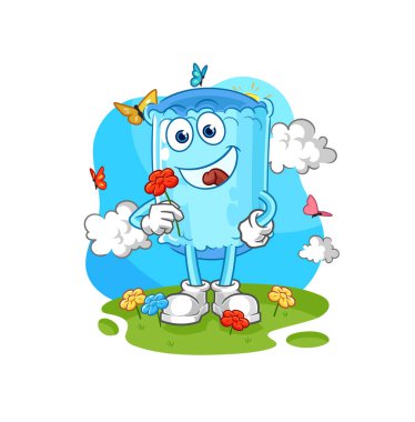 İlkbaharda çiçek toplayan yastık toplayıcısı. karakter vektosu