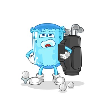 Golf ekipmanlı destek yastığı. karikatür maskotu vektosu