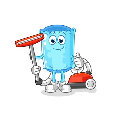 Süpürgeyle temizlenmiş yastık. karakter vektosu