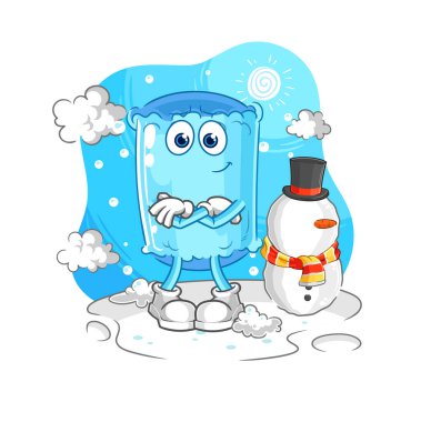 Soğuk kış karakterinin destek yastığı. karikatür maskotu vektosu