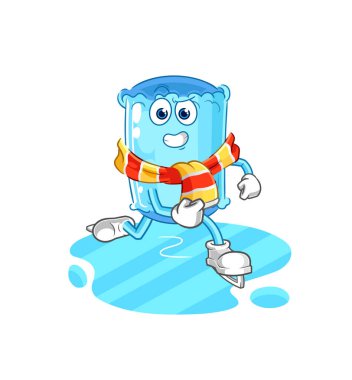 Yastık destekleyici buz kayağı çizgi filmi. karakter maskotu vekto