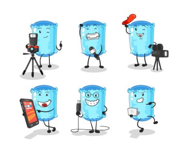 Destekleyici yastık teknolojisi grubu karakteri. karikatür maskotu vektosu