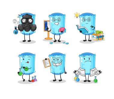 Destekleyici yastık bilim adamı grup karakteri. karikatür maskotu vektosu