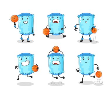 Destekleyici yastık basketbolcusu grup karakteri. maskot vektosu