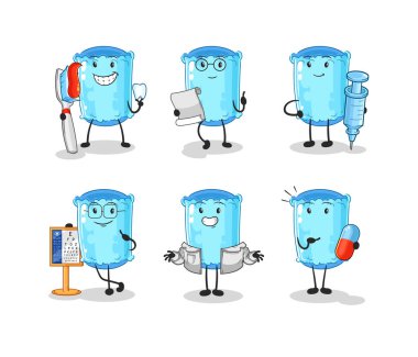 Destekleyici yastık doktoru grup karakteri. karikatür maskotu vektosu