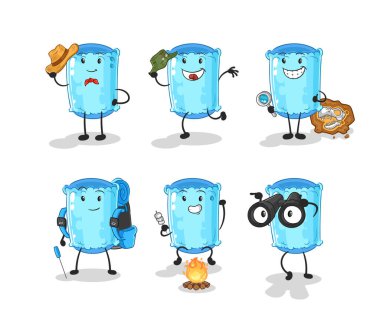 Destekleyici yastık macera grubu karakteri. karikatür maskotu vektosu