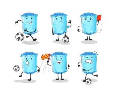 Destekleyici yastık futbol grubu karakteri. karikatür maskotu vektosu