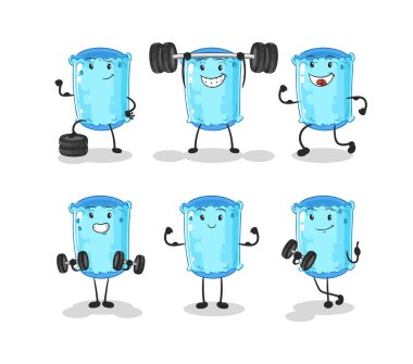 Destekleyici yastık egzersizi karakteri. karikatür maskotu vektosu