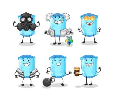 Yastıklı kötü karakter. karikatür maskotu vektosu