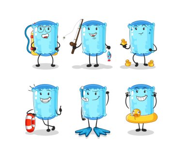 Yastık suyu destek grubu. karikatür maskotu vektosu