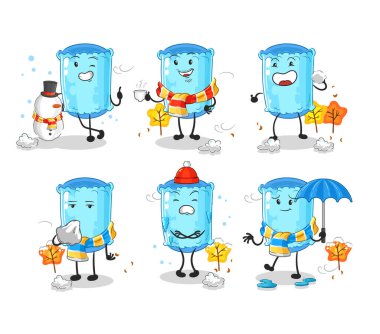 Soğuk hava karakter maskotu vekto 'sunda destek yastığı