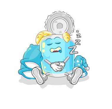 Konserve balık uyuyan karakter. karikatür maskotu vektosu