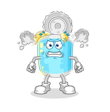 Konserve balık çok kızgın bir maskot. çizgi film vektosu