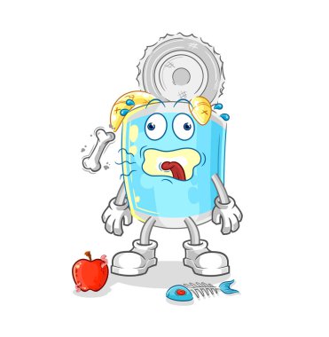 Konserve balık geğirme maskotu. çizgi film vektosu