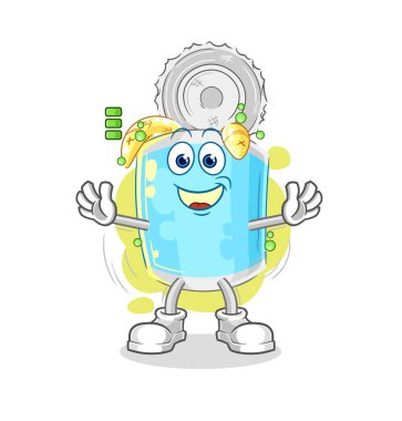Konserve balık tam pil karakteri. karikatür maskotu vektosu