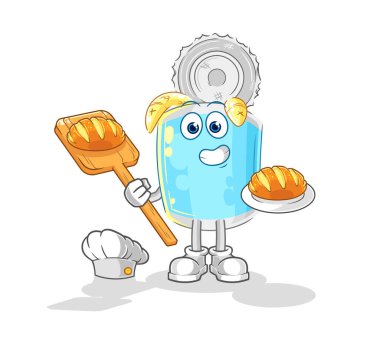 Konserve balık fırını ve ekmek. karikatür maskotu vektosu