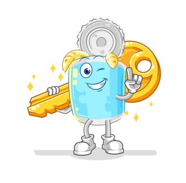 Konserve balık anahtar maskotu taşır. çizgi film vektosu