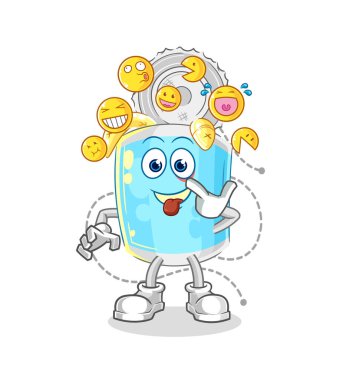 Konserve balık güler ve alay eder. karikatür maskotu vektosu