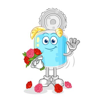 Buket maskotlu konserve balık. çizgi film vektosu