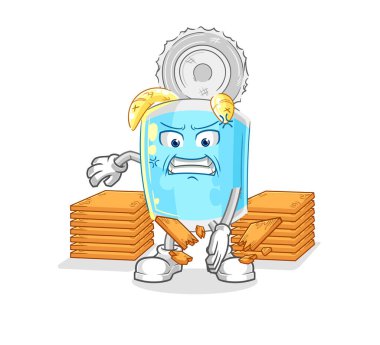 Konserve balık karate maskotu. çizgi film vektosu