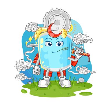 Konserve balık samuray çizgi filmi. karikatür maskotu vektosu
