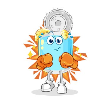 Konserve balık boksörü karakteri. karikatür maskotu vektosu