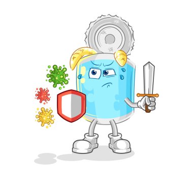 Konserve balıklar virüs çizgi filmlerine karşı. karikatür maskotu vektosu