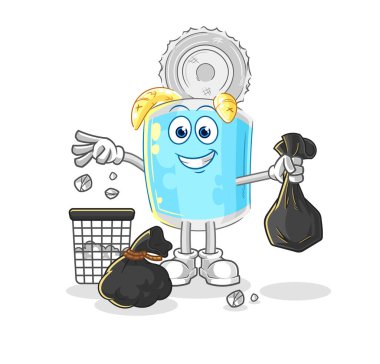 Konserve balık. Çöp maskotu. çizgi film vektosu