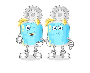 Balık konservesi onaylandı ve kabul edilmedi. karikatür maskotu vektosu