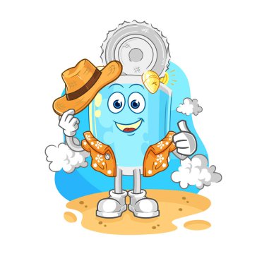 Konserve balıklar tatile gider. karikatür maskotu vektosu