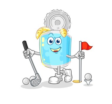 Golf oynayan konserve balıklar. karikatür