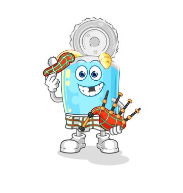 Gayda taşıyıcısı olan konserve balık İskoçyalı. karikatür