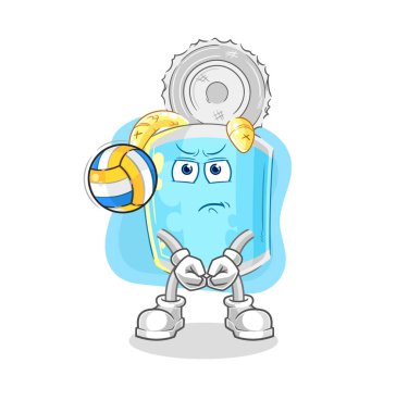 Konserve balık voleybol maskotu olur. çizgi film vektosu