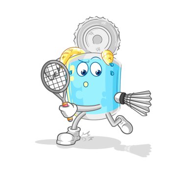 Badminton oynayan konserve balıklar. karakter vektosu