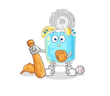 Konserve balık beyzbol topu yakalayıcı çizgi filmi. karikatür maskotu vektosu