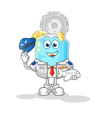 Konserve balık pilotu maskotu. çizgi film vektosu