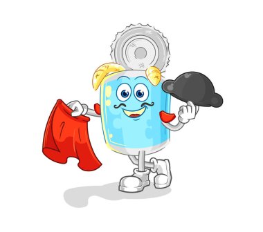 Kırmızı bez resimli konserve balık matadoru. karakter vektosu