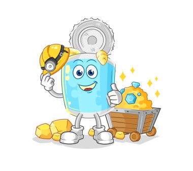 Altın karakterli konserve balık madencisi. karikatür maskotu vektosu