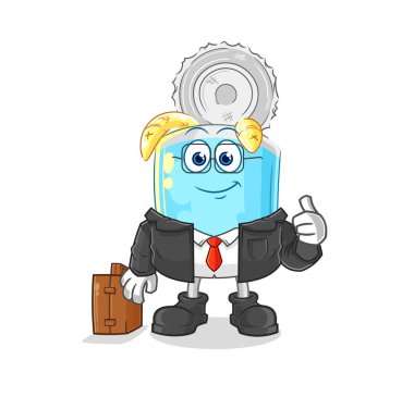 Konserve balık ofisi işçi maskotu. çizgi film vektosu