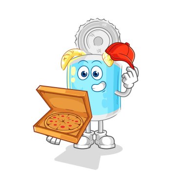 Konserve balık pizzacı çocuk vektörü. karikatür