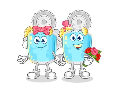 Konserve balık düğün çizgi filmi. karikatür maskotu vektosu