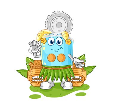 Konserve balık sallayan Hawaii 'li karakter. karikatür maskotu vektosu